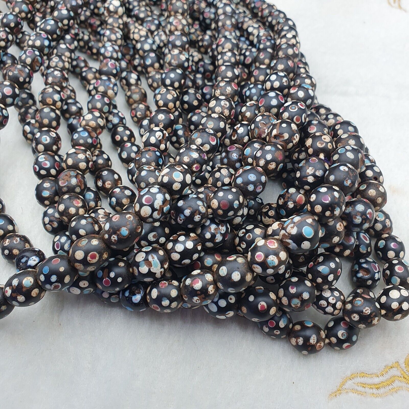 Black Skunk Venetian Trade Beads Dotted  Beads EAST OASIS Collection long strand