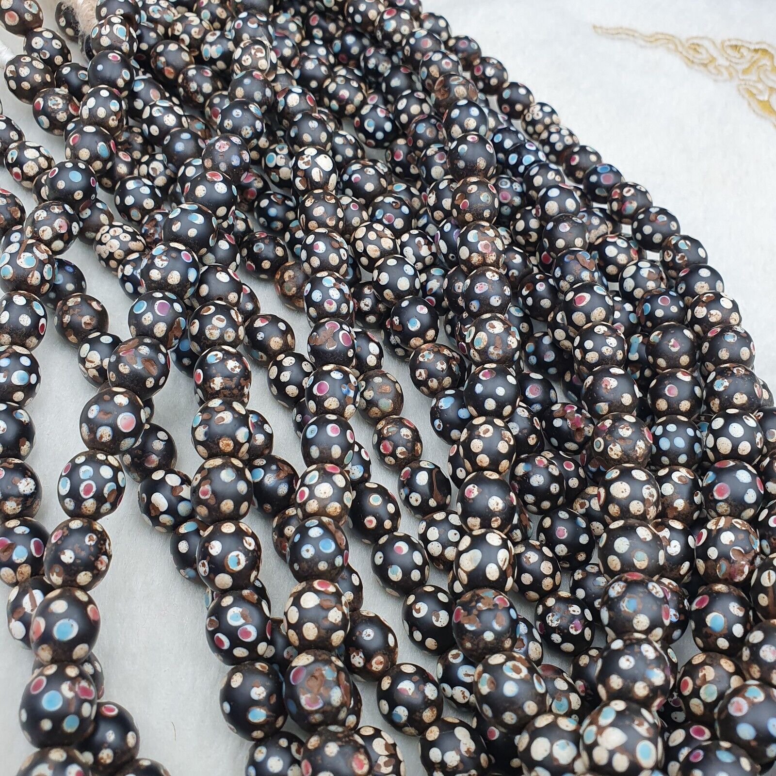 Black Skunk Venetian Trade Beads Dotted  Beads EAST OASIS Collection long strand