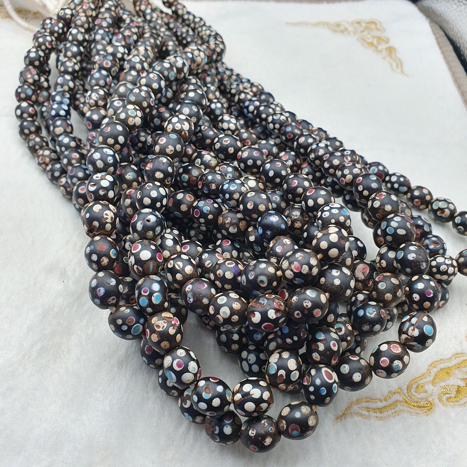 Black Skunk Venetian Trade Beads Dotted  Beads EAST OASIS Collection long strand