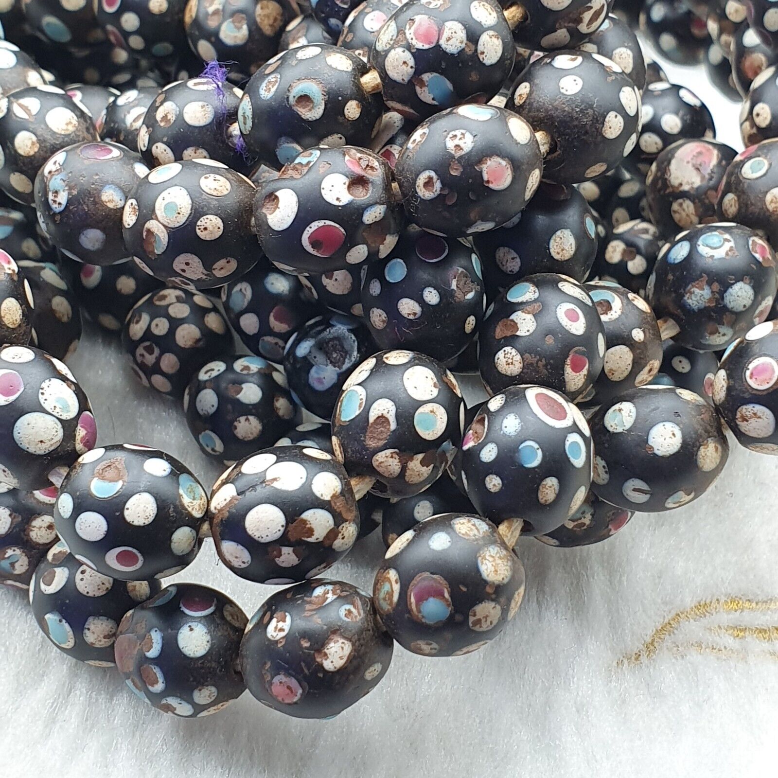 Black Skunk Venetian Trade Beads Dotted  Beads EAST OASIS Collection long strand