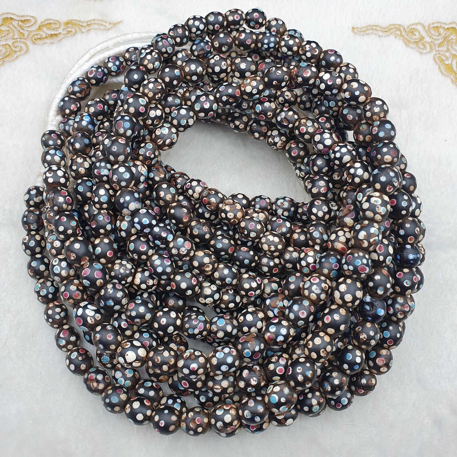 Black Skunk Venetian Trade Beads Dotted  Beads EAST OASIS Collection long strand