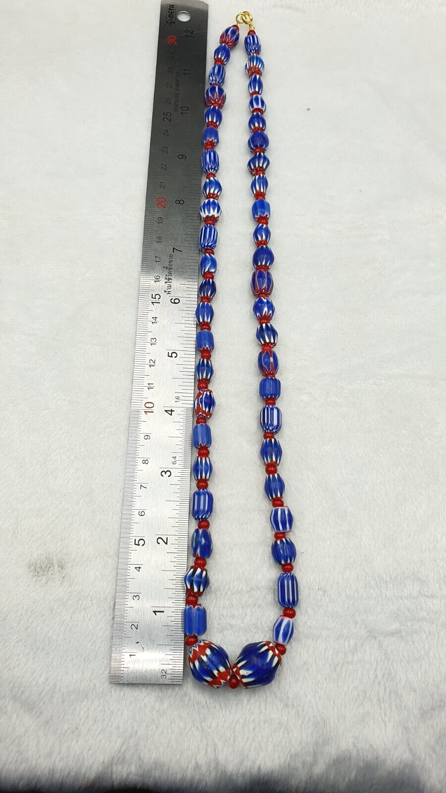 Vintage Chevron and White Heart Venetian Multilayers Glass Beads Necklace N-155