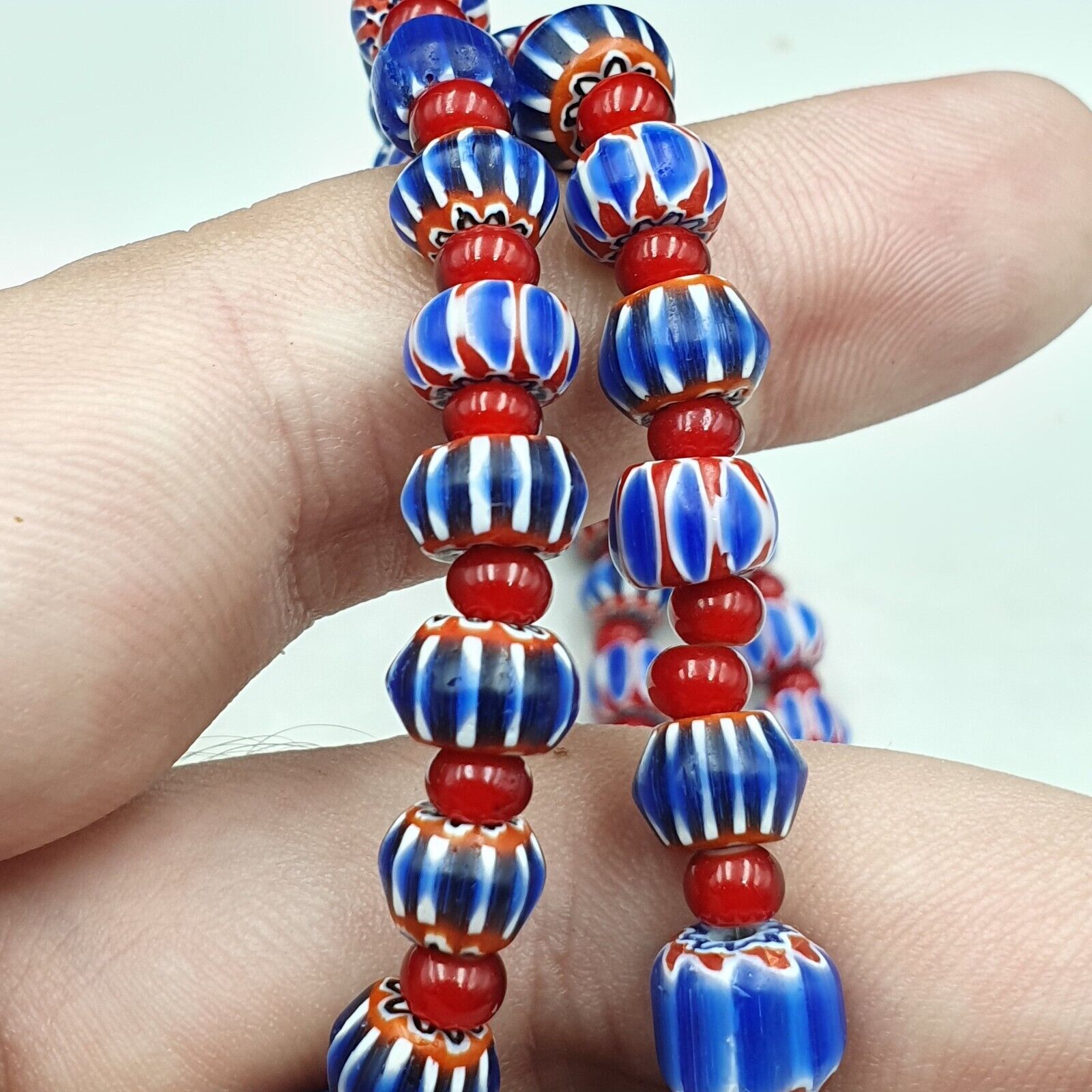 Vintage Chevron and White Heart Venetian Multilayers Glass Beads Necklace N-153