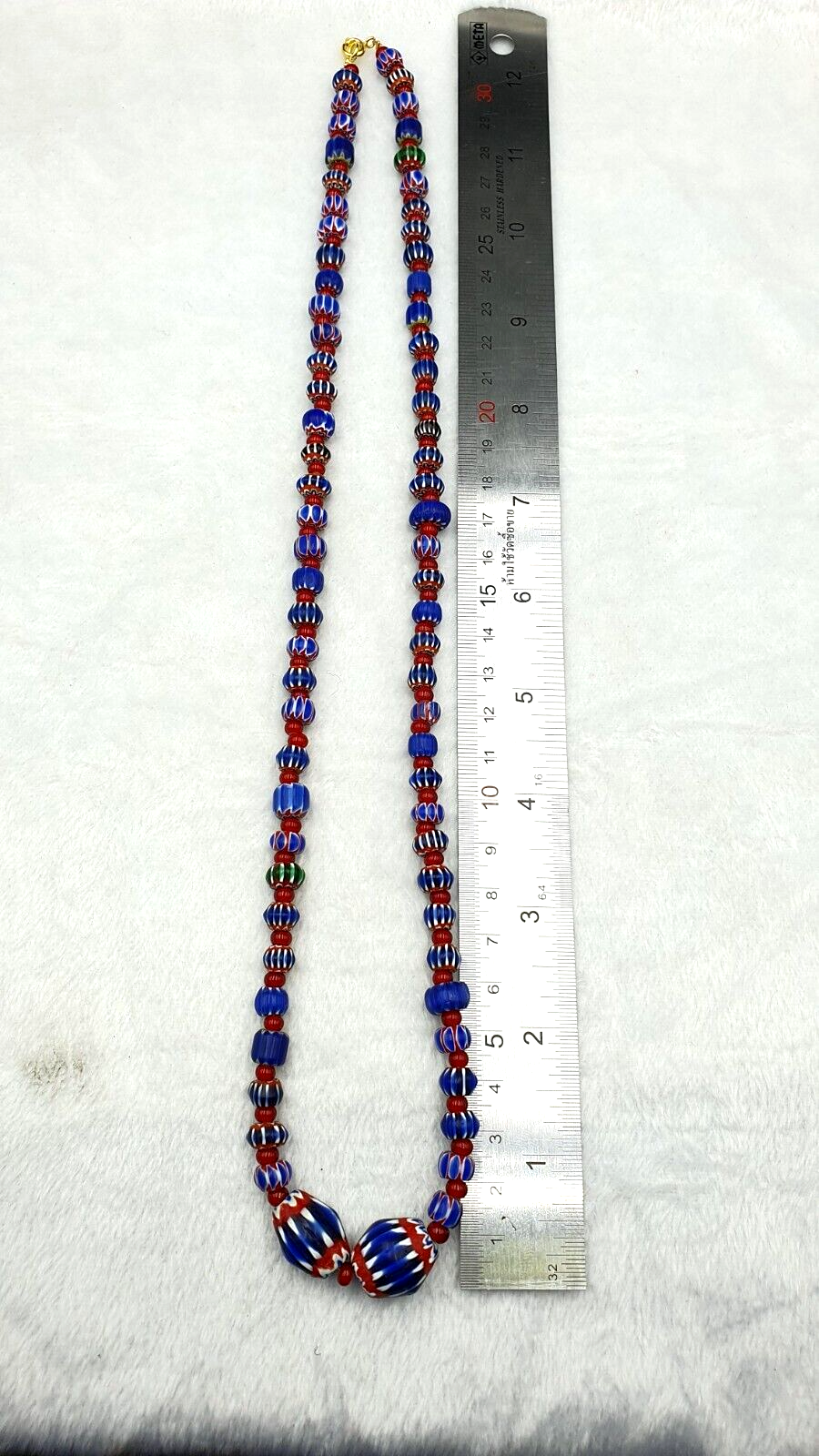 Vintage Chevron and White Heart Venetian Multilayers Glass Beads Necklace N-153