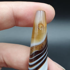 Antique Old Agate Himalayan Indo Tibetan Suleimani Eye Dzi Amulet Long Bead #178