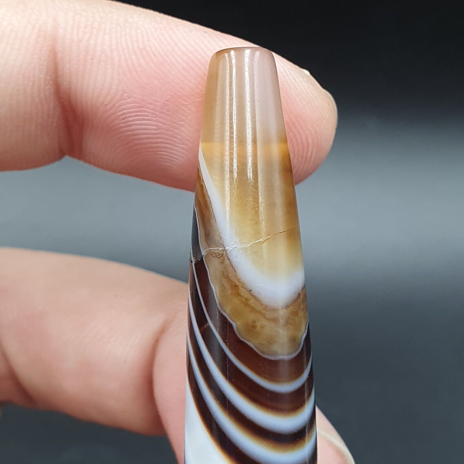 Antique Old Agate Himalayan Indo Tibetan Suleimani Eye Dzi Amulet Long Bead #178