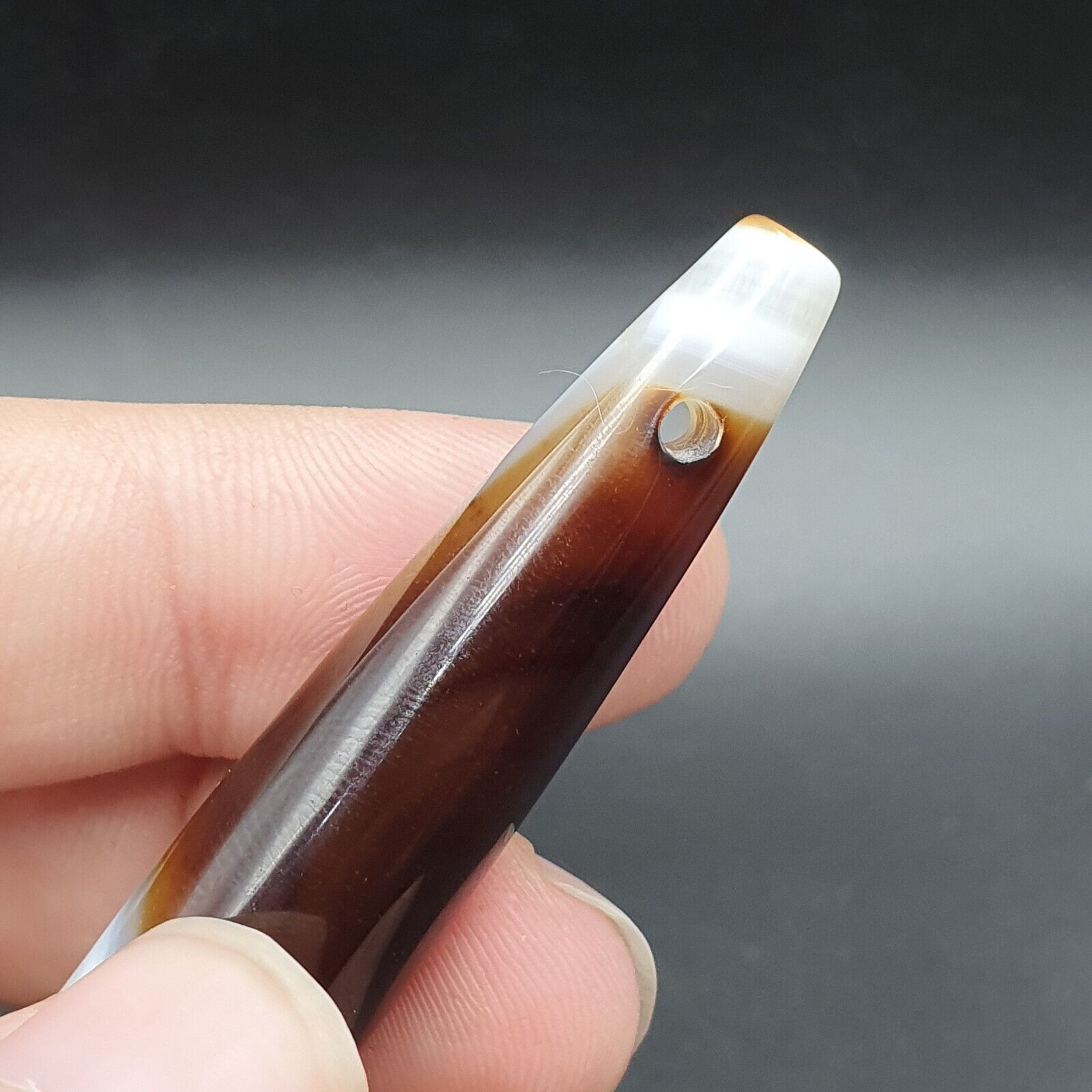 Antique Old Agate Himalayan Indo Tibetan Suleimani Eye Dzi Amulet Long Bead #178