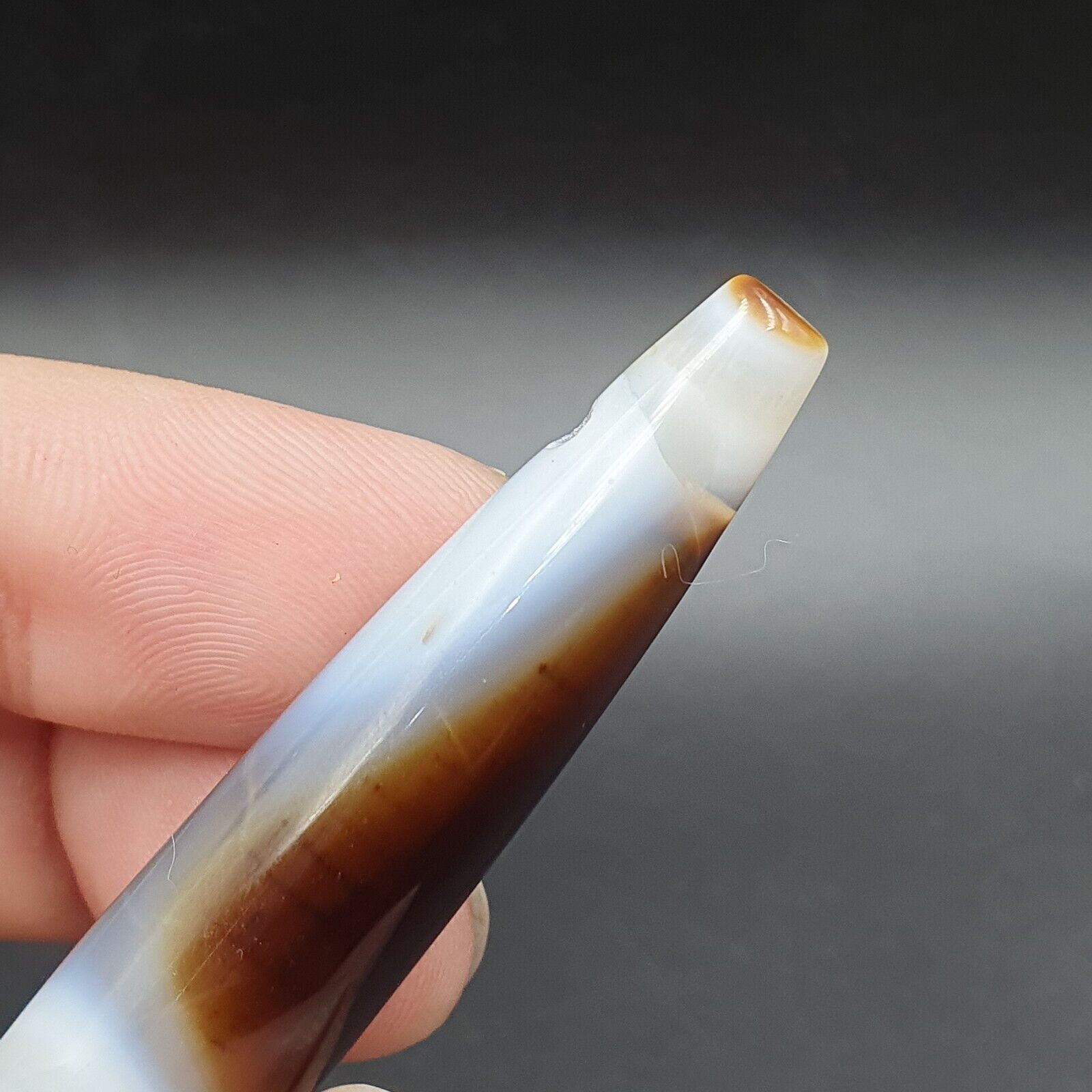 Antique Old Agate Himalayan Indo Tibetan Suleimani Eye Dzi Amulet Long Bead #178