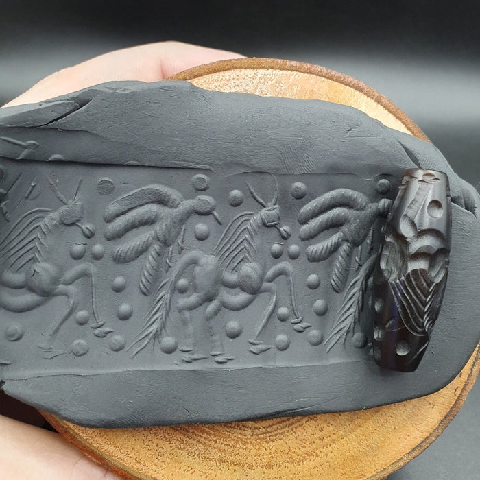 Indo Tibetan Carving Agate Eye Stone Bead Amulet Horse and Flying Bird #10214