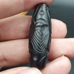 Indo Tibetan Carving Agate Eye stone Bead Amulet Horse and Flying bird  #10214