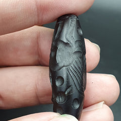Indo Tibetan Carving Agate Eye stone Bead Amulet Horse and Flying bird  #10214