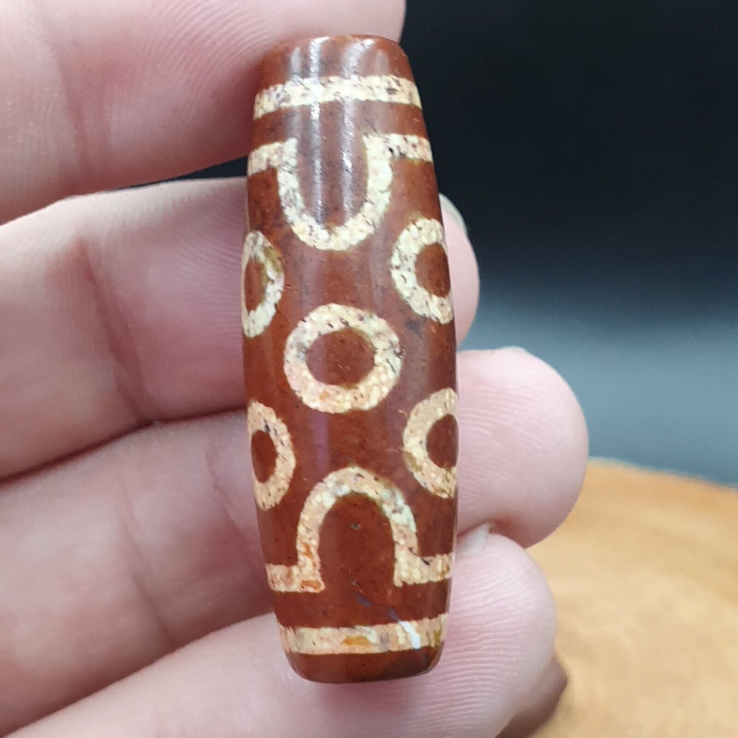 復古老藏珠紅色生鏽瑪瑙 7 眼護身符吊墜天珠