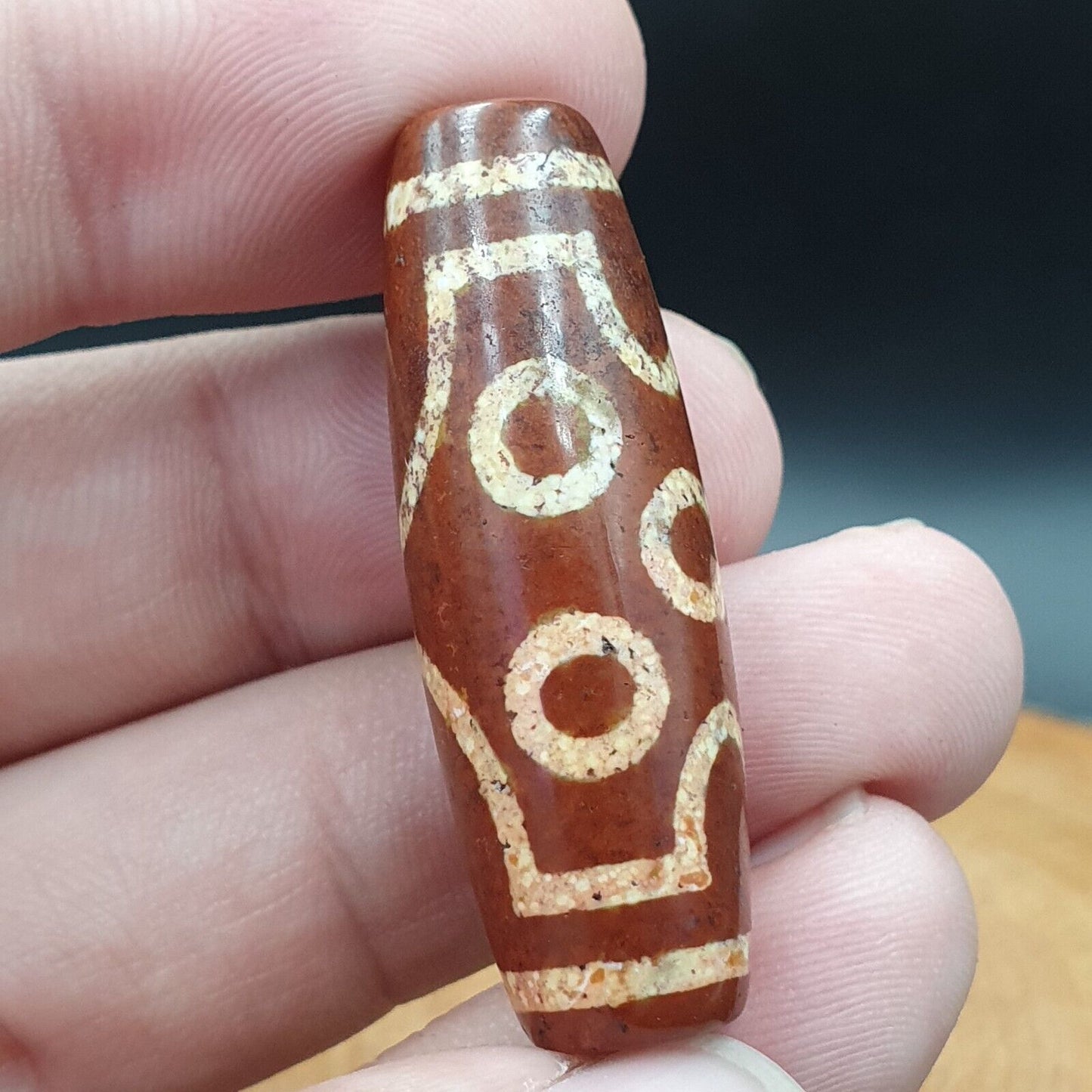 復古老藏珠紅色生鏽瑪瑙 7 眼護身符吊墜天珠