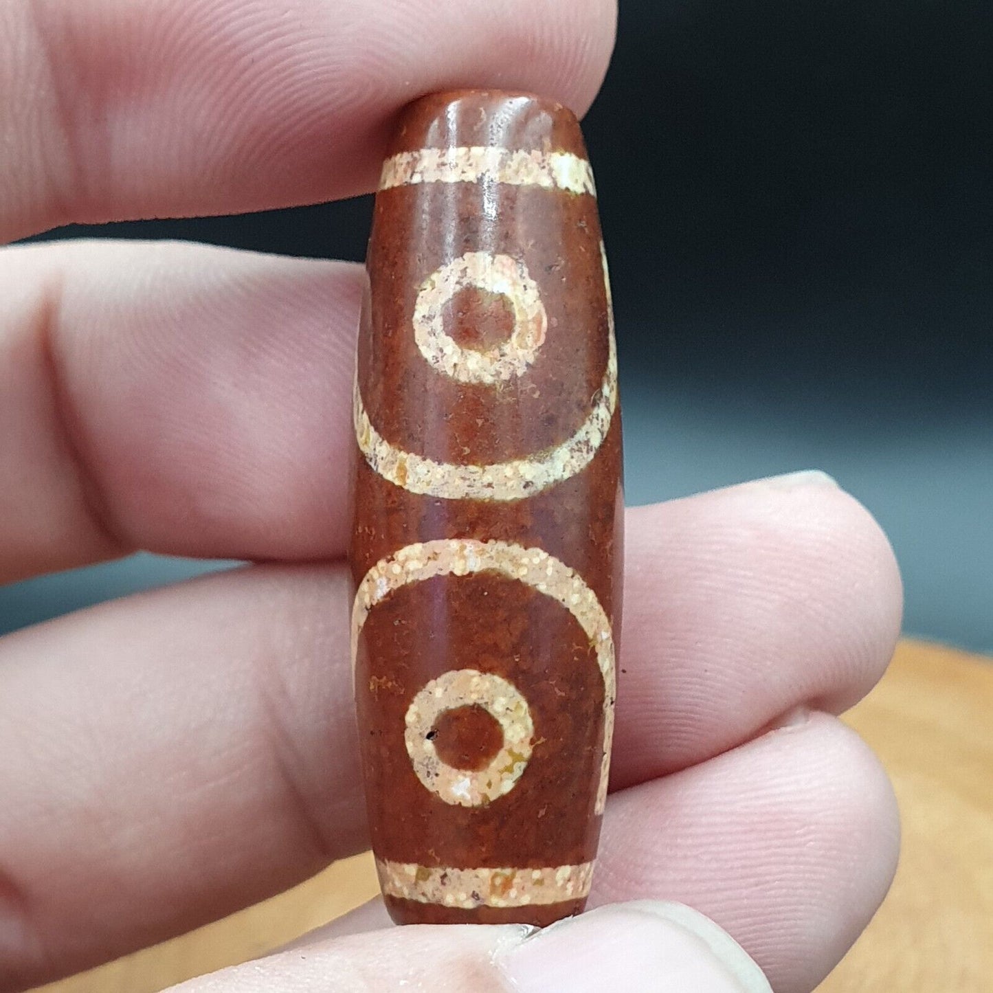 復古老藏珠紅色生鏽瑪瑙 7 眼護身符吊墜天珠