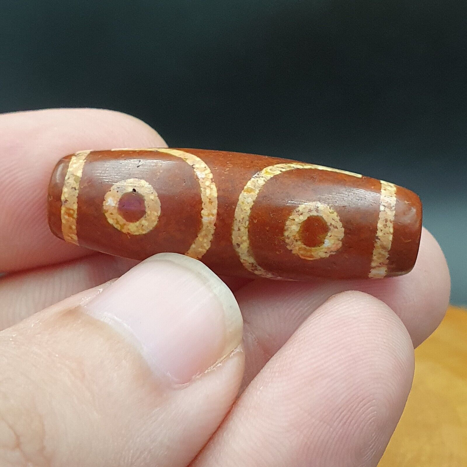 Vintage Old Tibetan Beads RED Rusted Agate 7 Eyes Amulet Pendant DZI