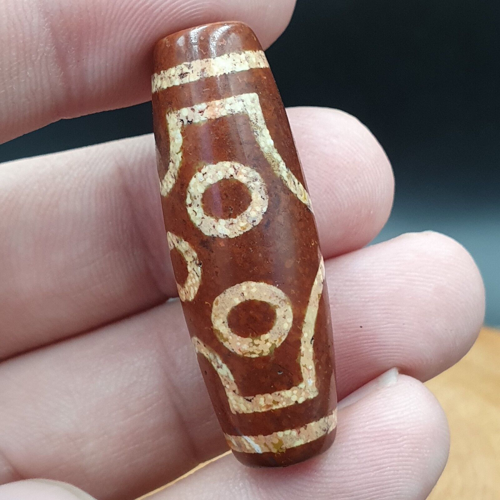 Vintage Old Tibetan Beads RED Rusted Agate 7 Eyes Amulet Pendant DZI