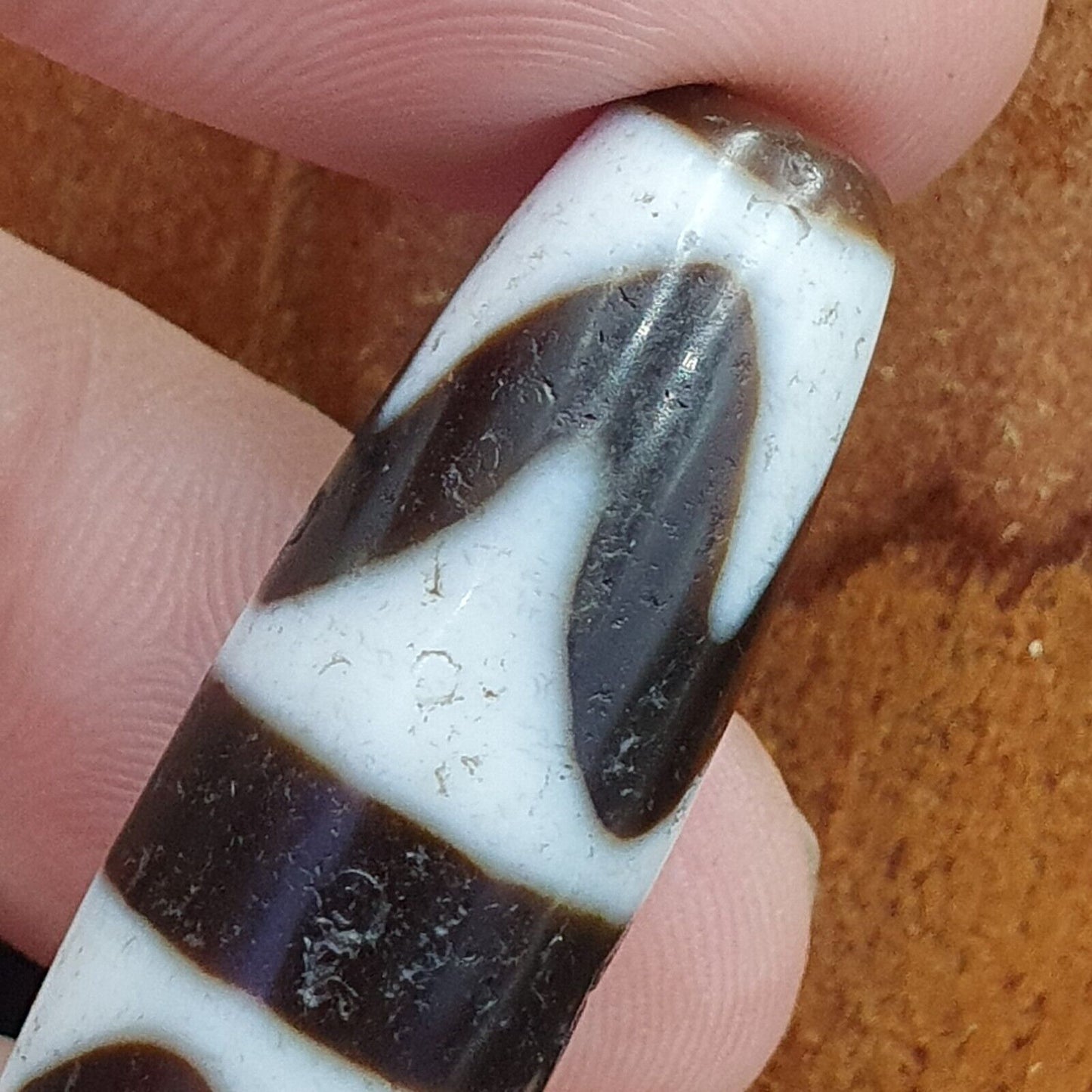 古董老藏珠黑白瑪瑙稀有圖案護身符吊墜天珠