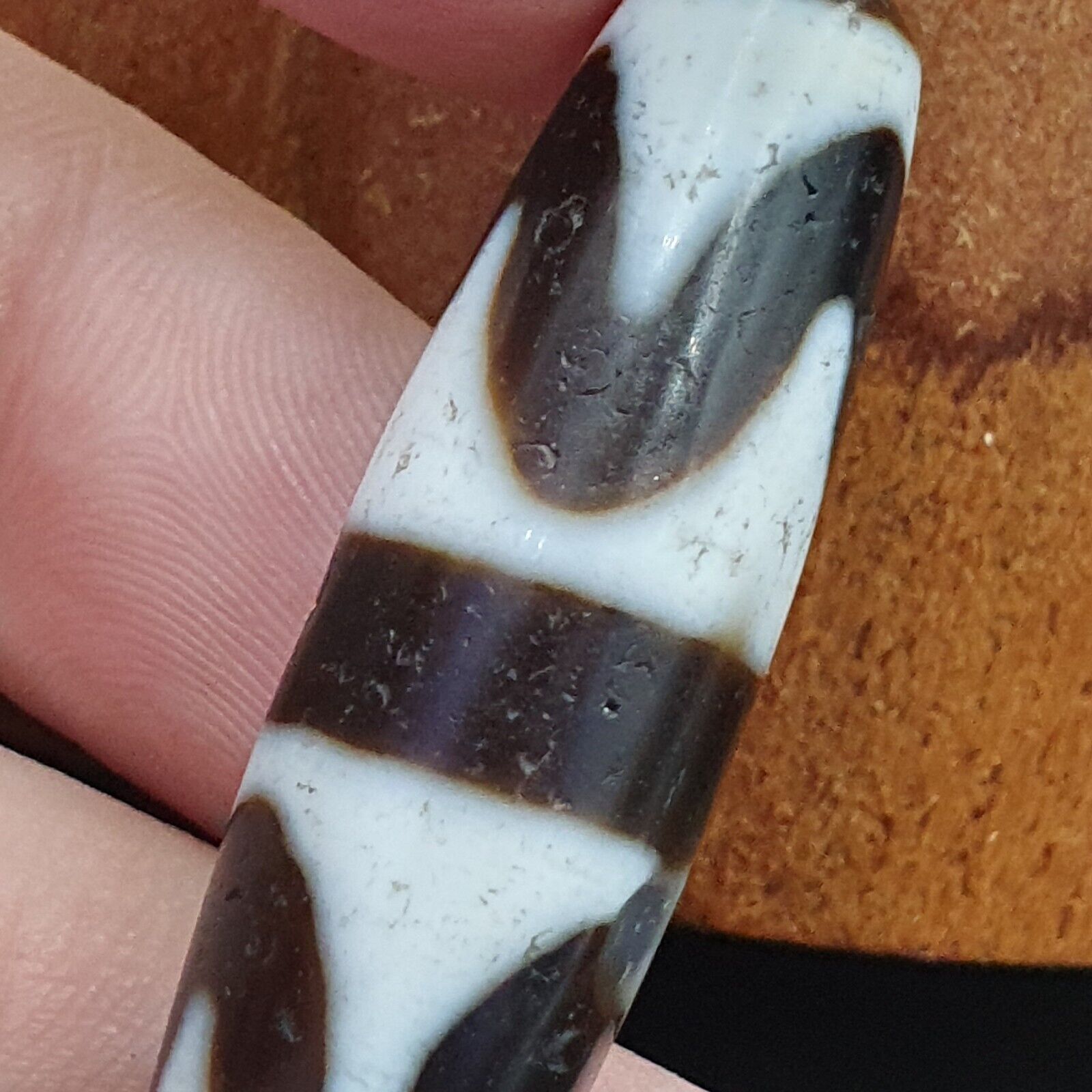Antique Old Tibetan Beads Black&white Agate rare pattern Amulet Pendant DZI