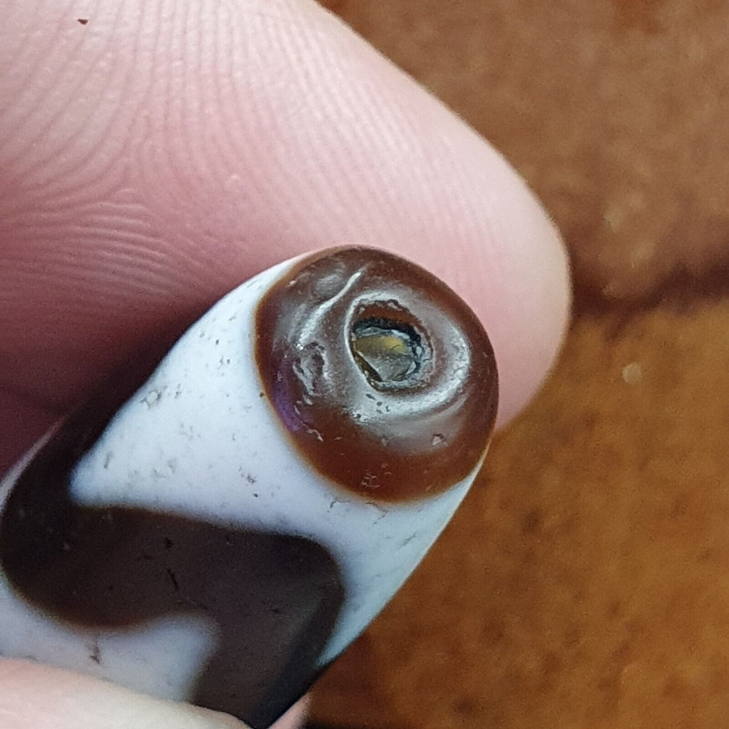 古董老藏珠黑白瑪瑙稀有圖案護身符吊墜天珠