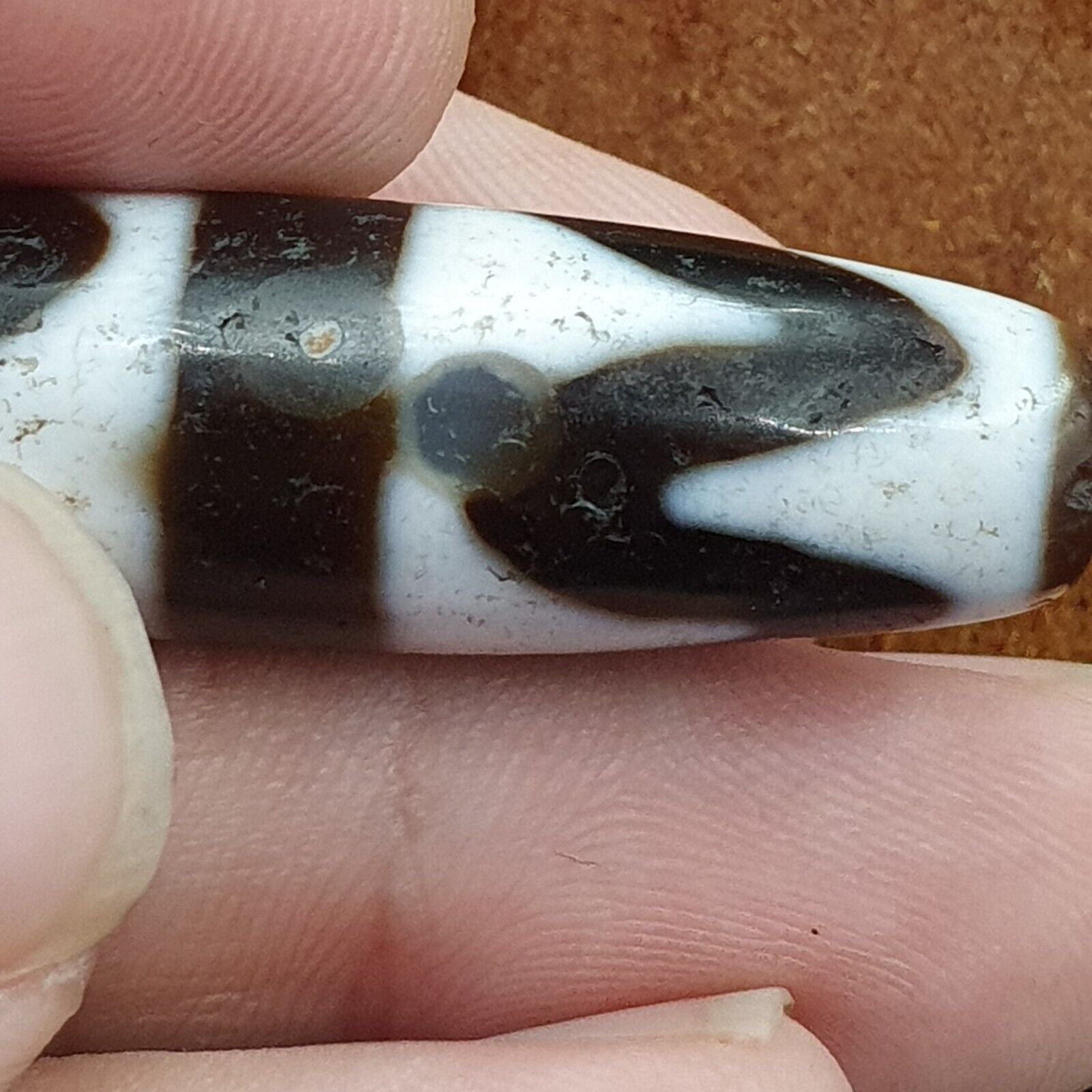 Antique Old Tibetan Beads Black&white Agate rare pattern Amulet Pendant DZI