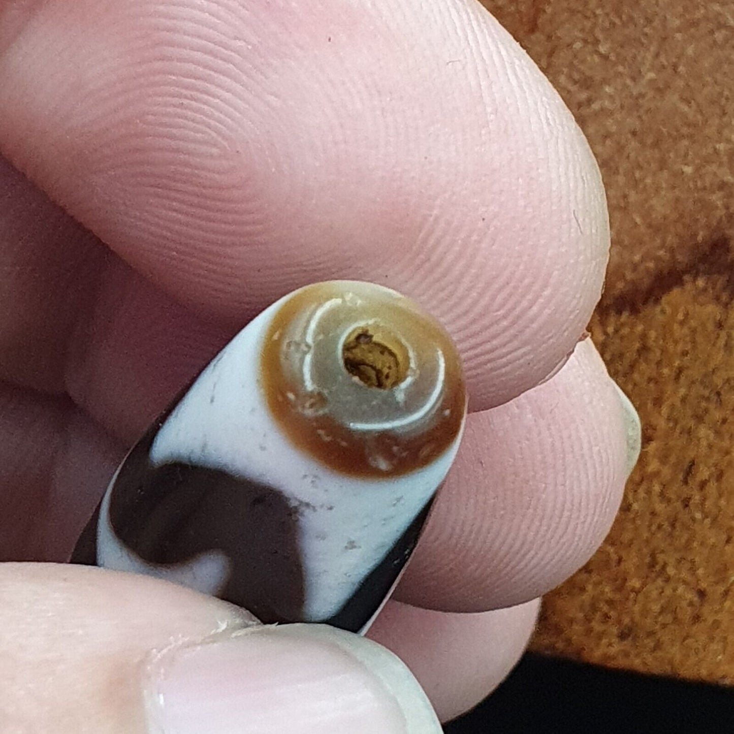 古董老藏珠黑白瑪瑙稀有圖案護身符吊墜天珠