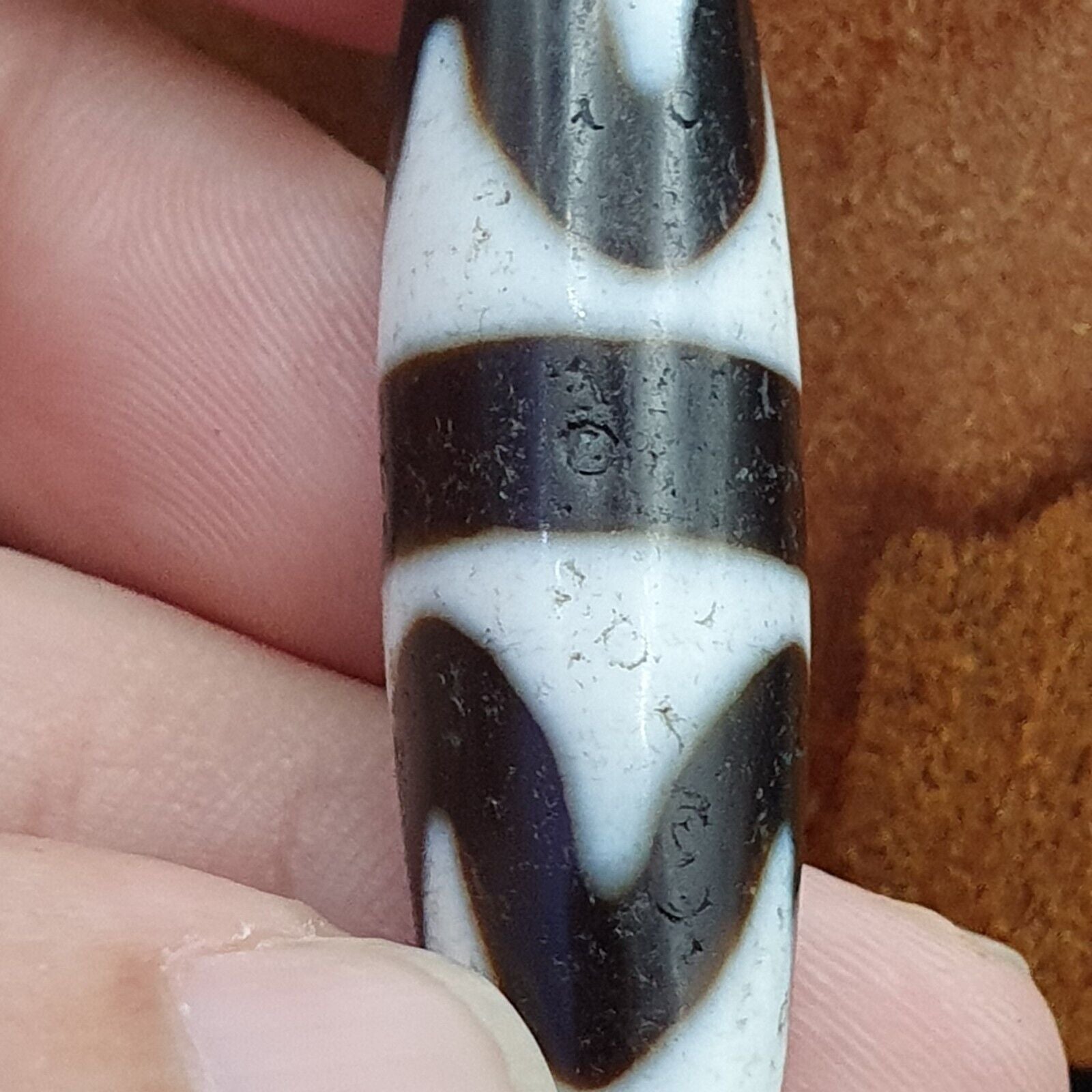 Antique Old Tibetan Beads Black&white Agate rare pattern Amulet Pendant DZI