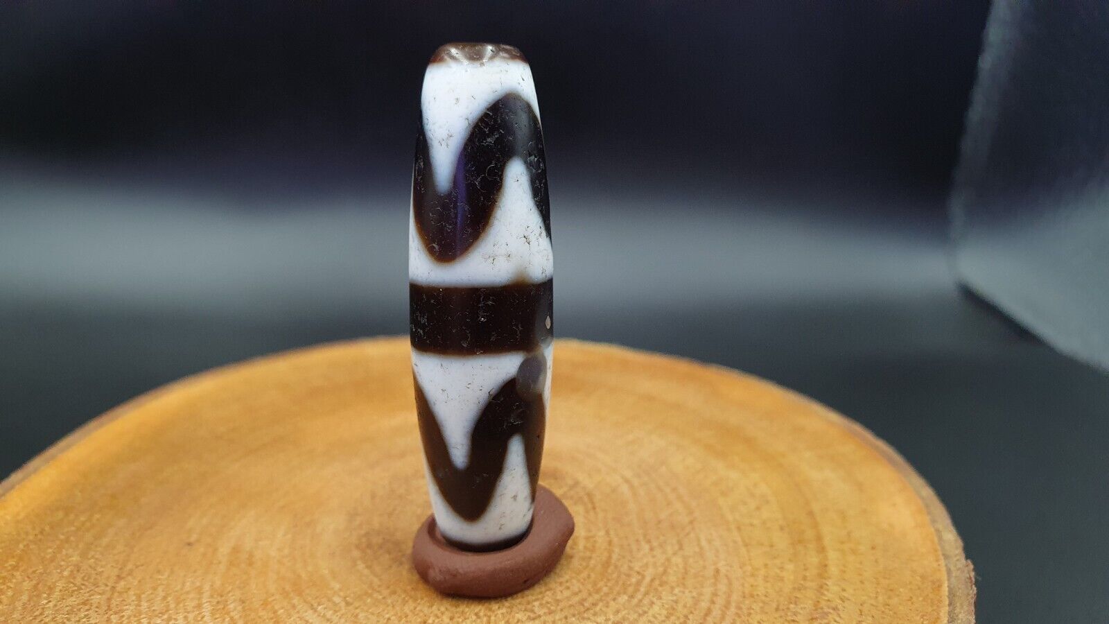 Antique Old Tibetan Beads Black&white Agate rare pattern Amulet Pendant DZI