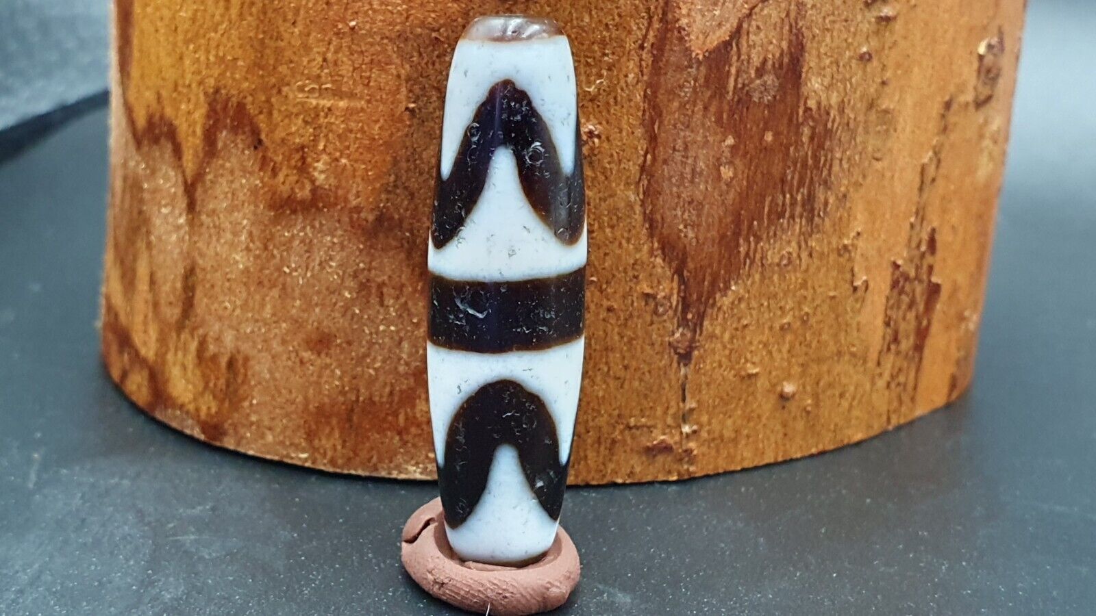 Antique Old Tibetan Beads Black&white Agate rare pattern Amulet Pendant DZI