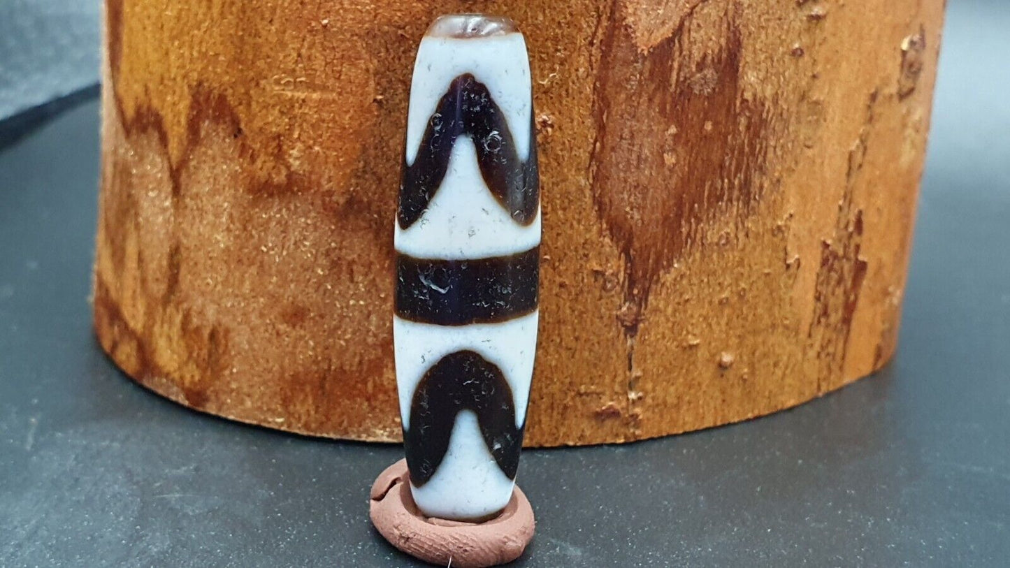 古董老藏珠黑白瑪瑙稀有圖案護身符吊墜天珠