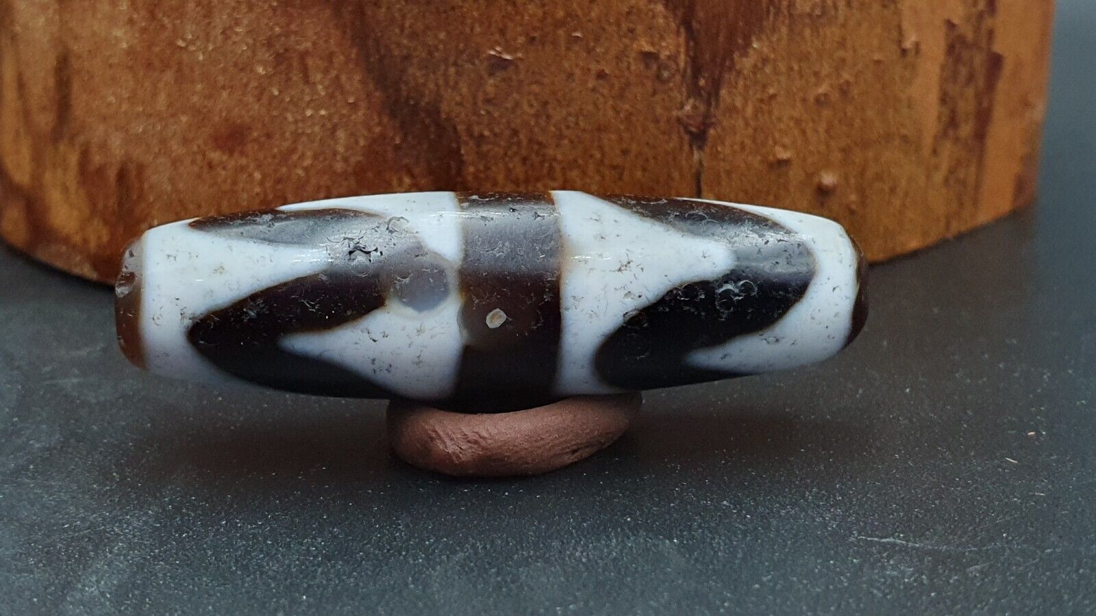 Antique Old Tibetan Beads Black&white Agate rare pattern Amulet Pendant DZI