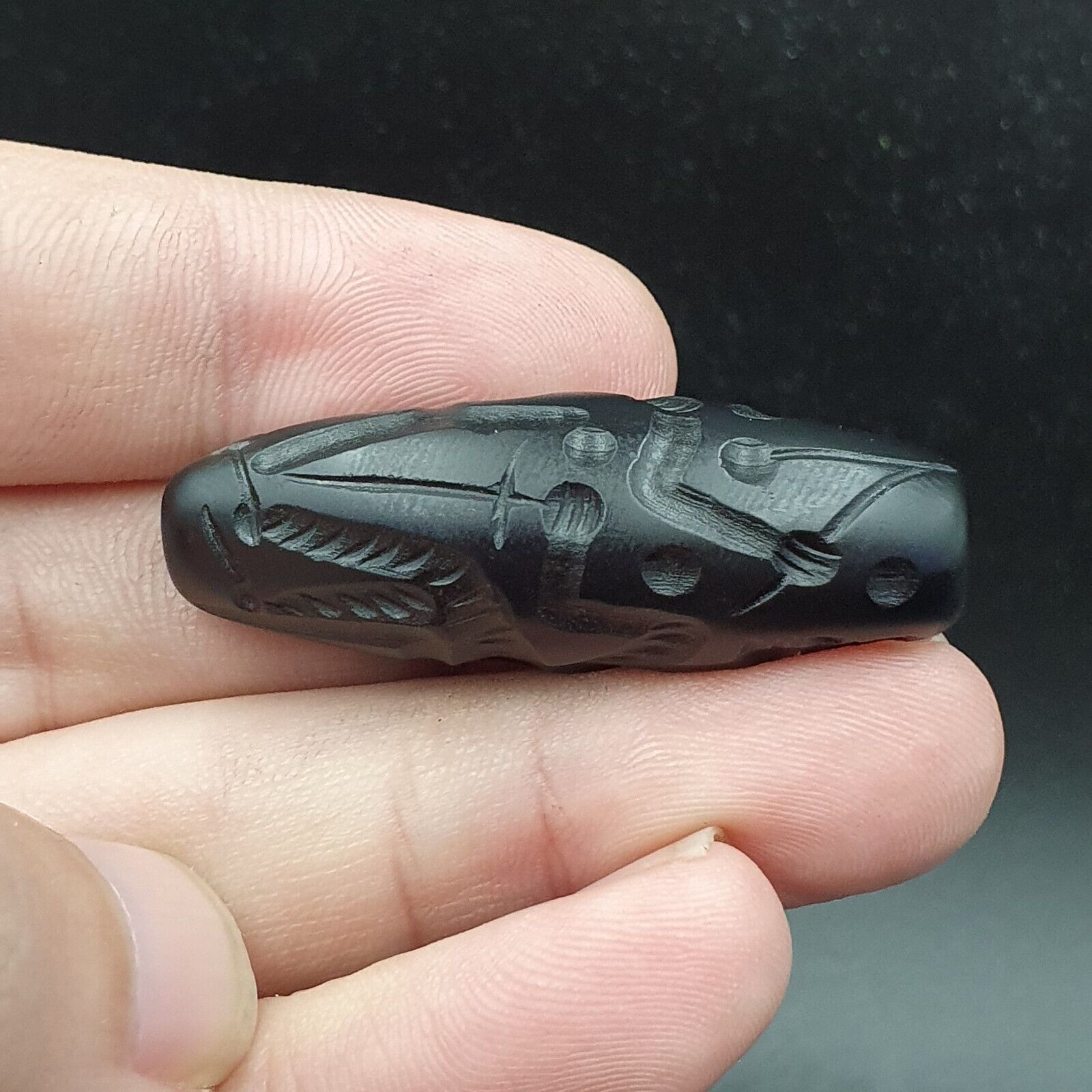 Indo Tibetan Carving Agate Eye stone Bead Amulet #10211