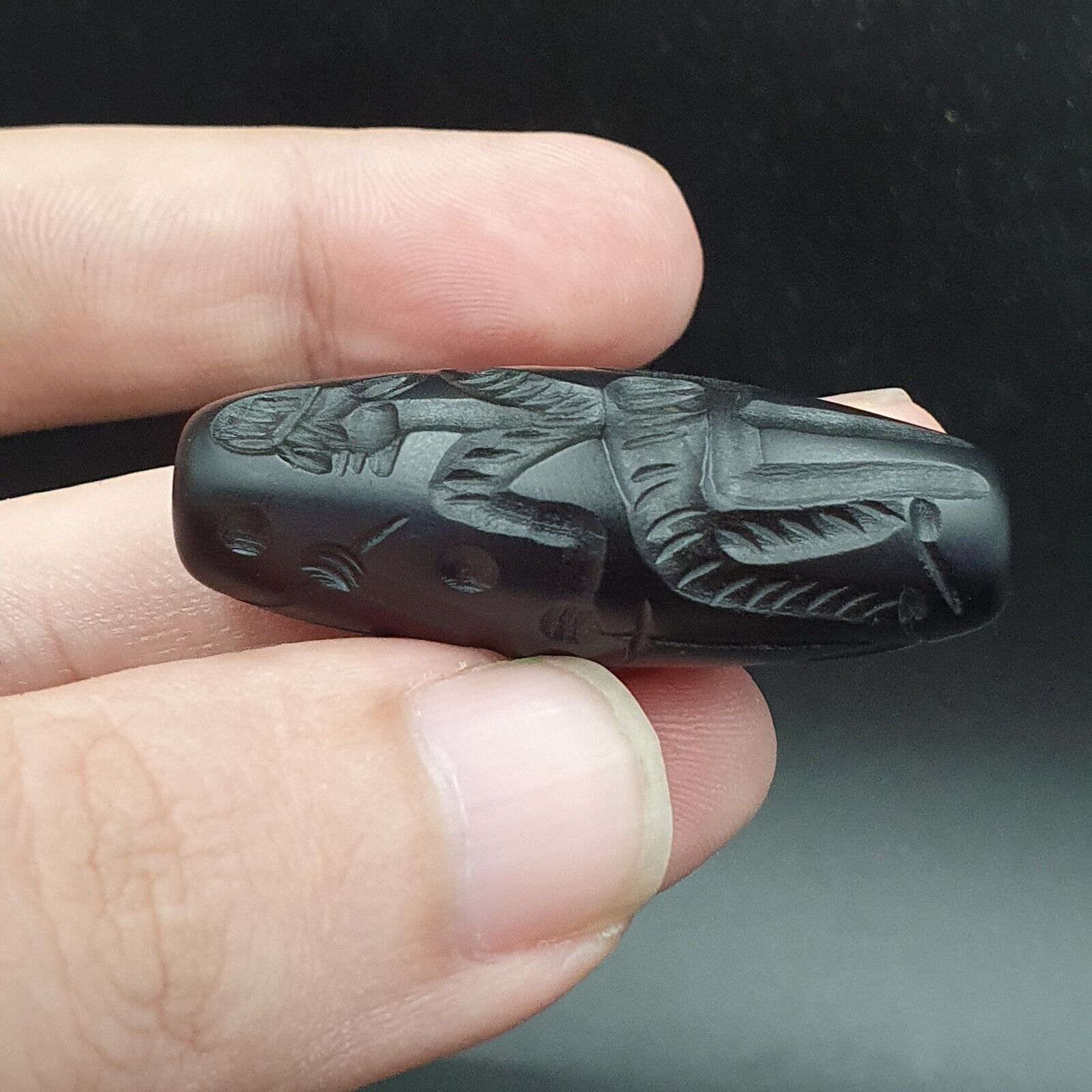 Indo Tibetan Carving Agate Eye stone Bead Amulet #10211