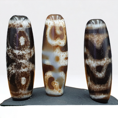 Lot 3 Antique Old Tibetan Beads Old Agate Beautiful Eyes Amulet Pendant DZI