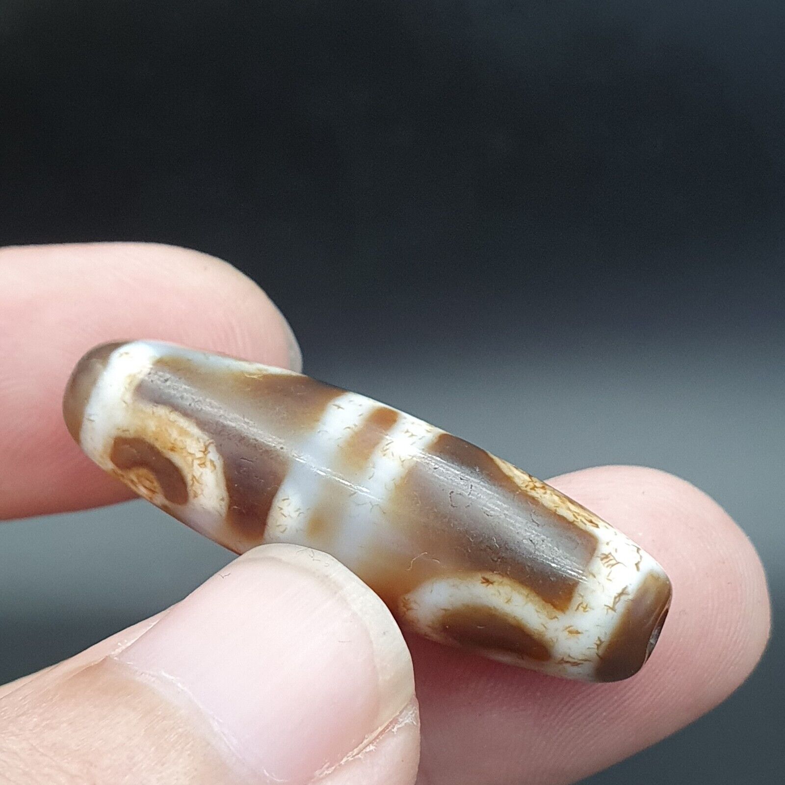 Lot 3 Antique Old Tibetan Beads Old Agate Beautiful Eyes Amulet Pendant DZI