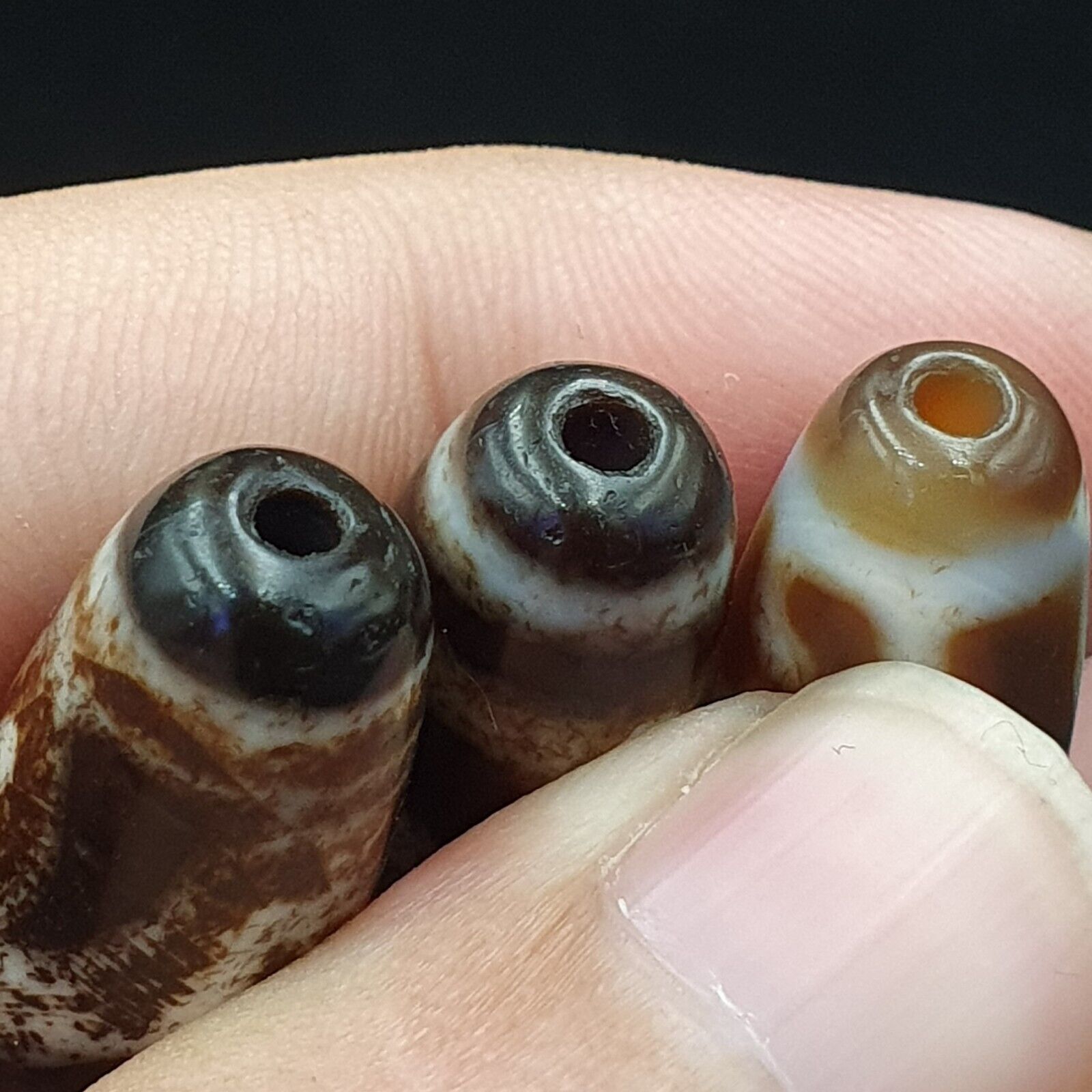 Lot 3 Antique Old Tibetan Beads Old Agate Beautiful Eyes Amulet Pendant DZI