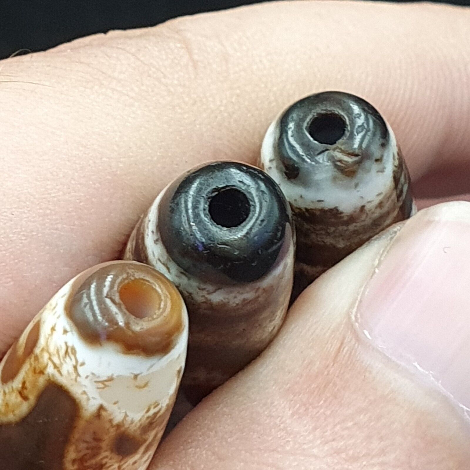 Lot 3 Antique Old Tibetan Beads Old Agate Beautiful Eyes Amulet Pendant DZI