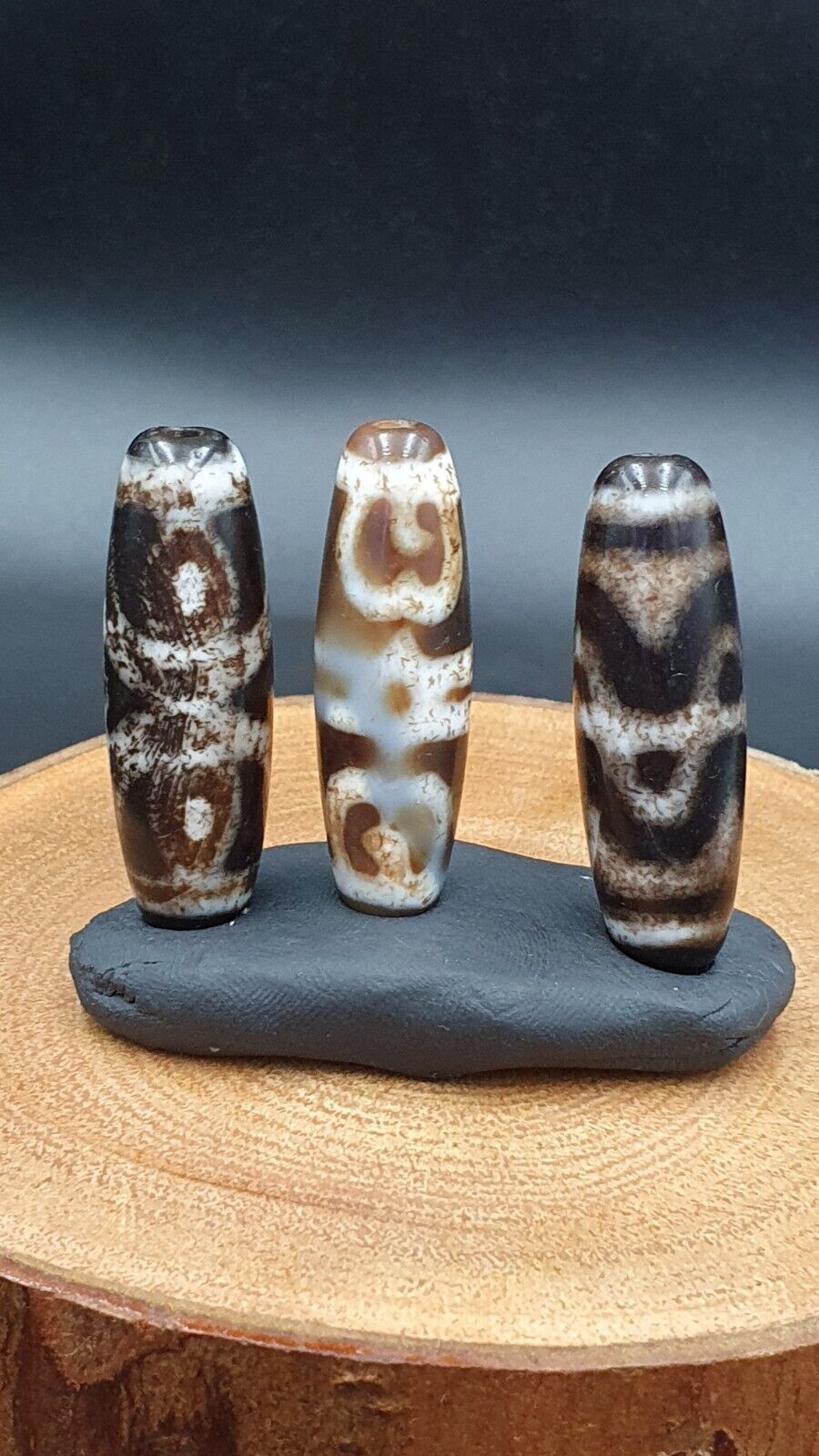 Lot 3 Antique Old Tibetan Beads Old Agate Beautiful Eyes Amulet Pendant DZI