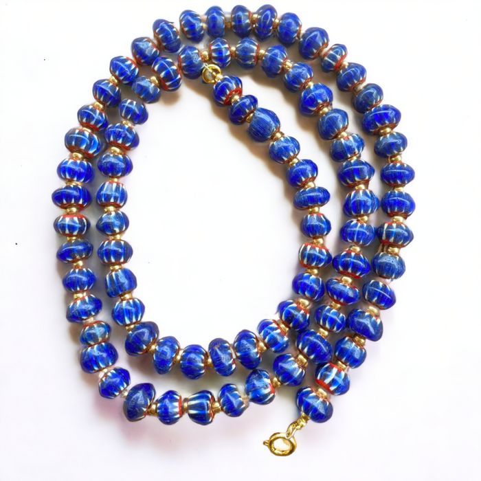 Vintage Blue Chevrons Multilayers Glass Beads Necklace N-2011