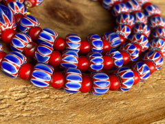 Vintage Chevrons & White Heart Venetian Multilayers Glass Beads Necklace N-209