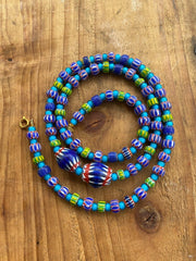 East Oasis Vintage White Heart and Chevron Venetian Bead Necklace in Multicolour Glass