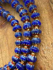Vintage Blue Chevrons  Multilayers Glass Beads Necklace N-2011