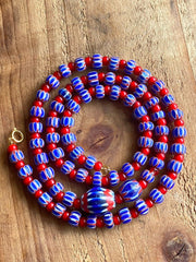 Vintage Chevrons & White Heart Venetian Multilayers Glass Beads Necklace N-209