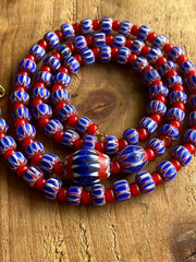 East Oasis Vintage Chevron and White Heart Venetian Glass Bead Necklace, 22 Inch