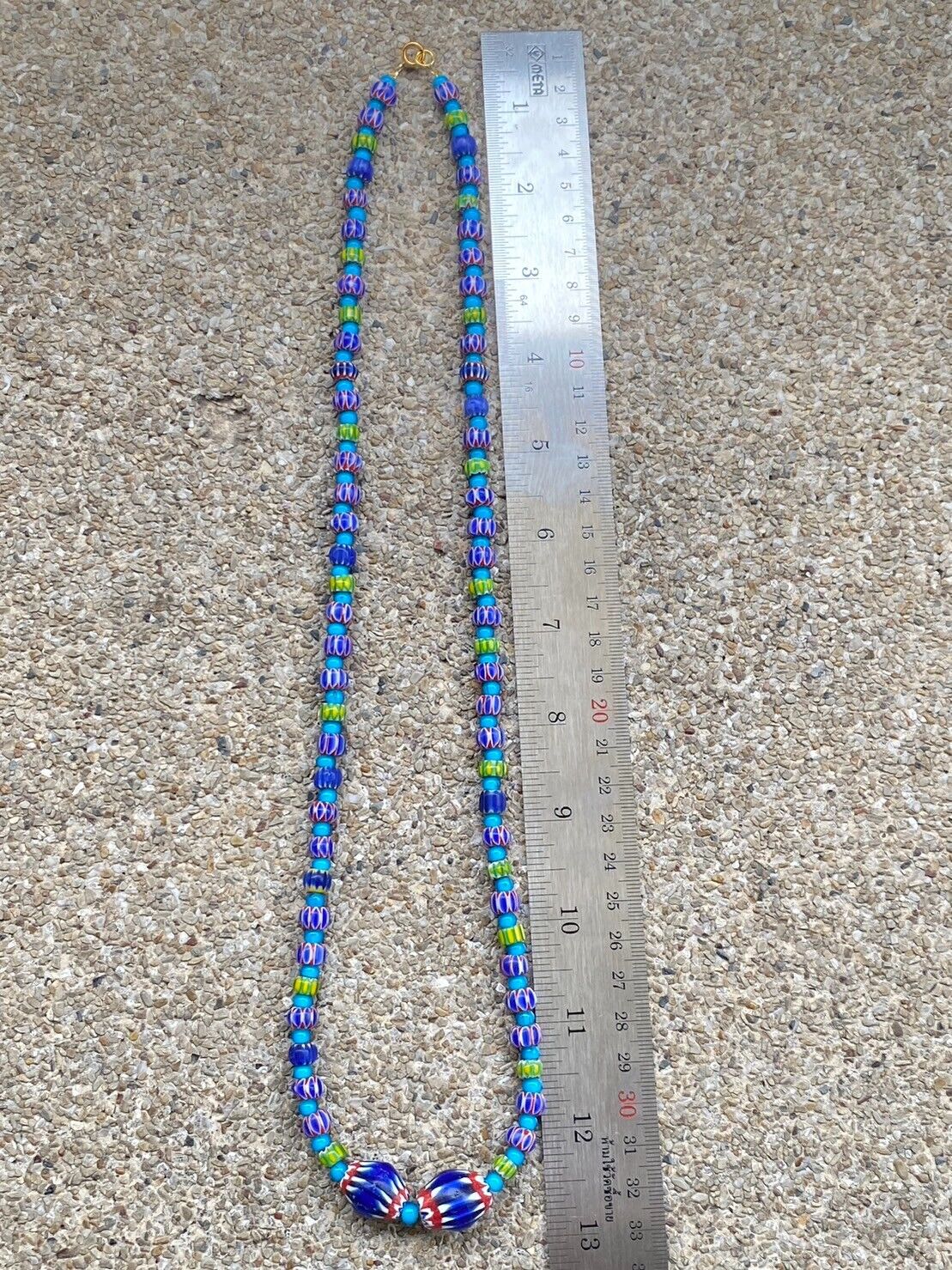 Vintage Chevrons & White Heart Venetian Multilayers Glass Beads Necklace N-206