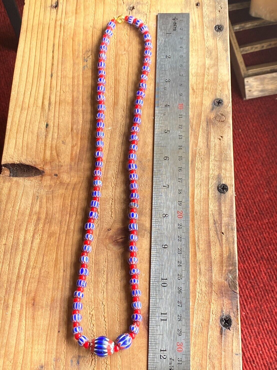 Vintage Chevrons & White Heart Venetian Multilayers Glass Beads Necklace N-209