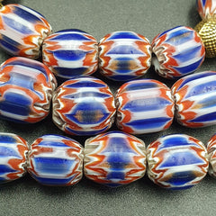 Vintage Venetian Style beads Old Blue Glass Chevron Beads Long Strand Necklace