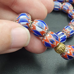 Vintage Venetian Style beads Old Blue Glass Chevron Beads Long Strand Necklace