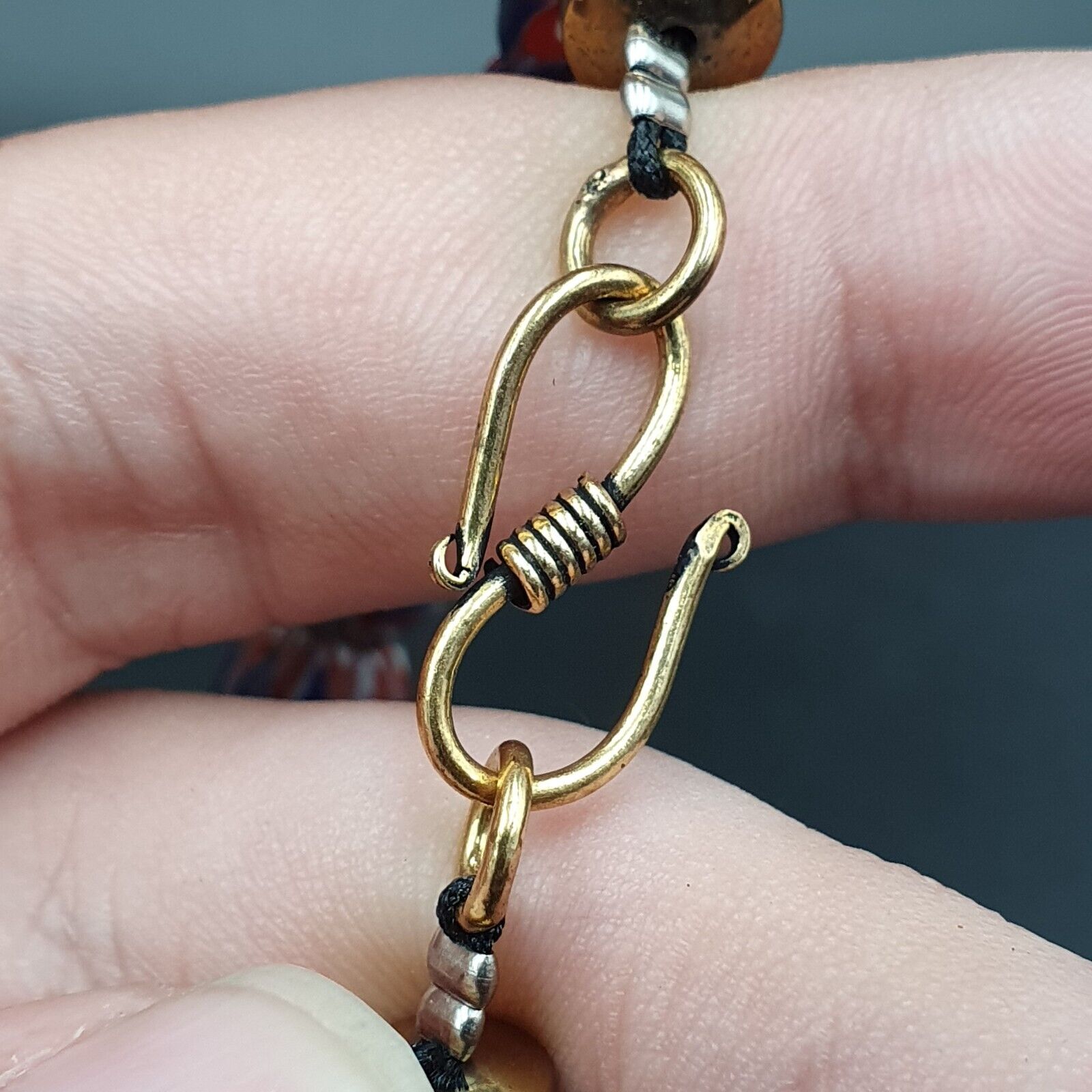 Vintage Venetian Style beads Old Blue Glass Chevron Beads Long Strand Necklace