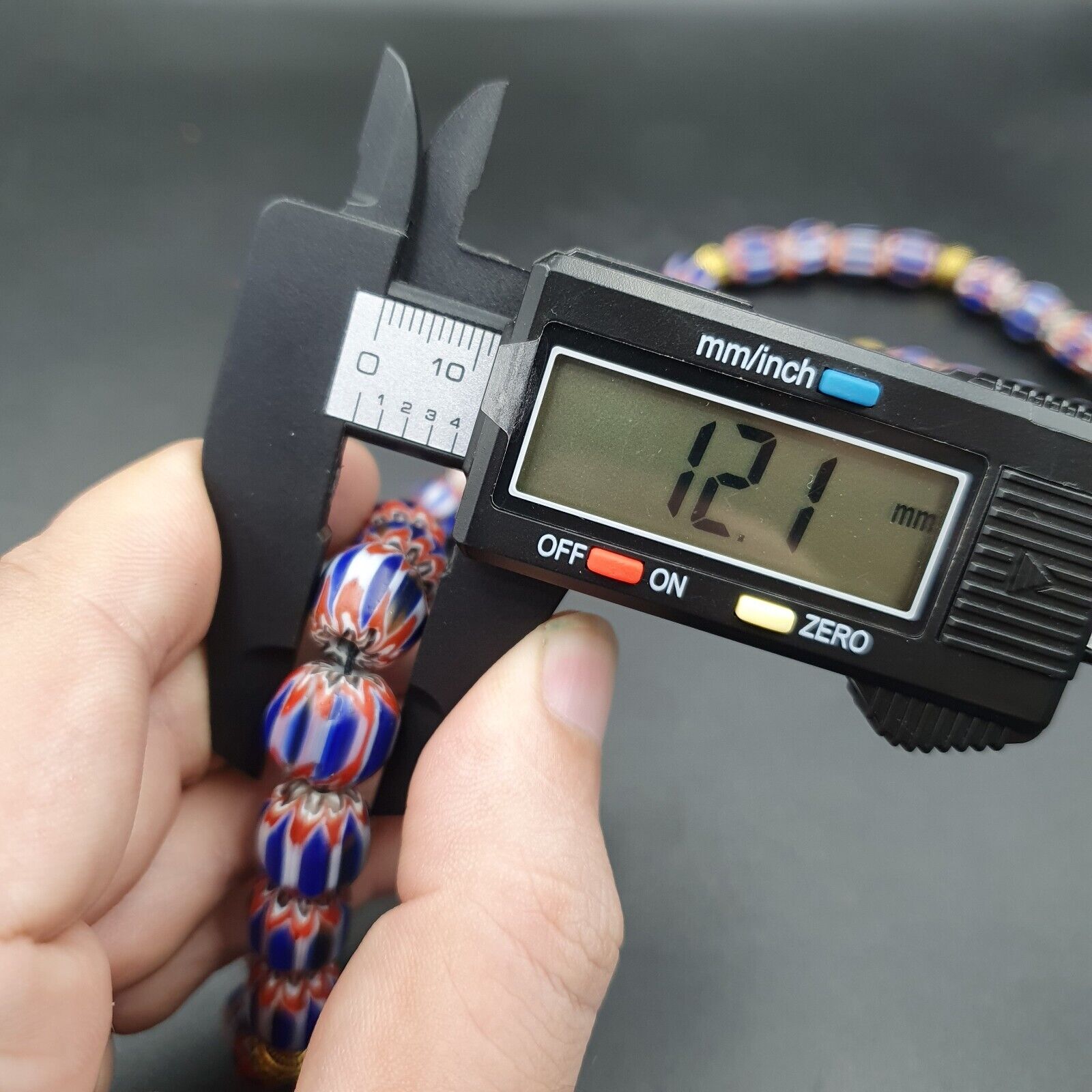 Vintage Venetian Style beads Old Blue Glass Chevron Beads Long Strand Necklace