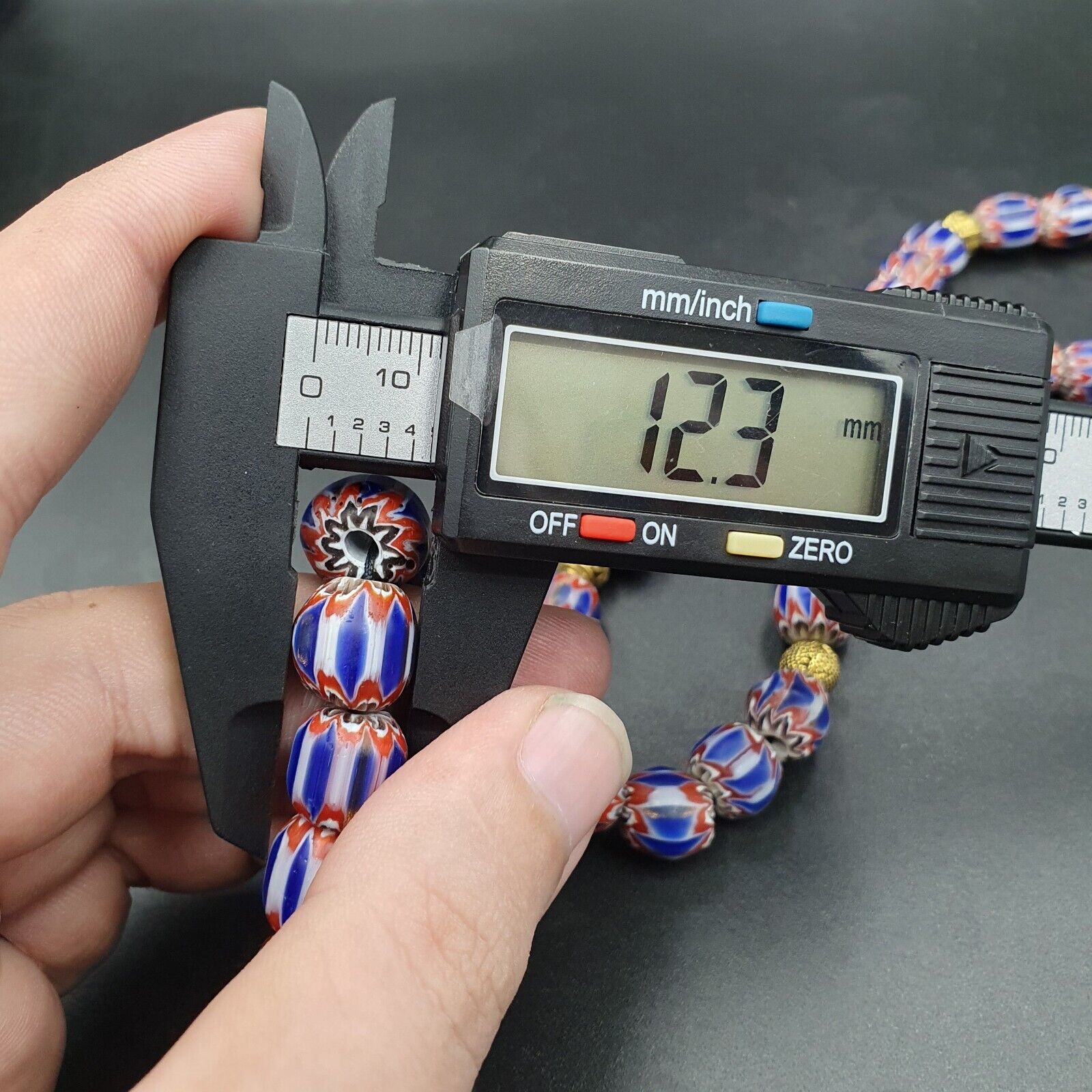 Vintage Venetian Style beads Old Blue Glass Chevron Beads Long Strand Necklace